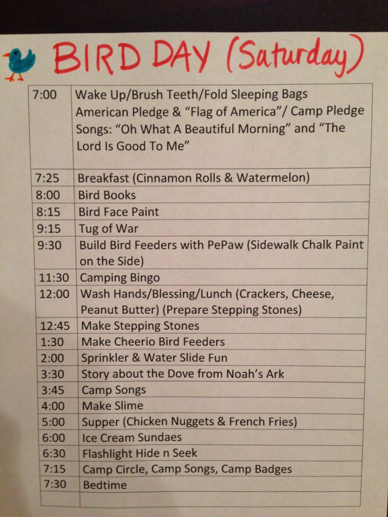 AGENDA FOR SECOND DAY OF COUSIN CAMP -CAMP CECE