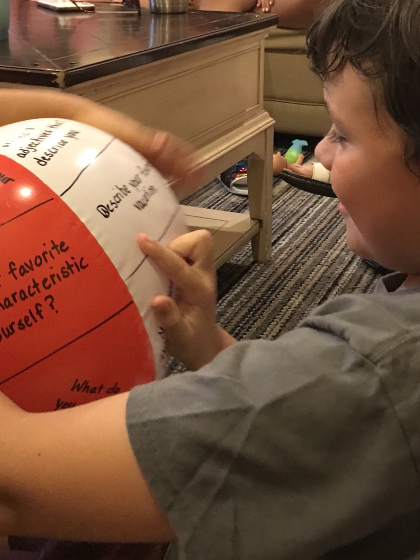 beach ball with questions-family style cousin camp